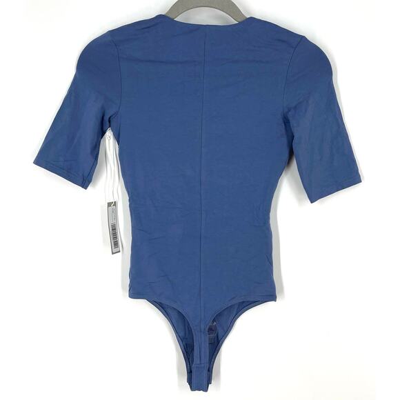Everlane The Short Sleeve Crew Neck Bodysuit Blue Thong Supima Cotton XXS NWT - Picture 2 of 4